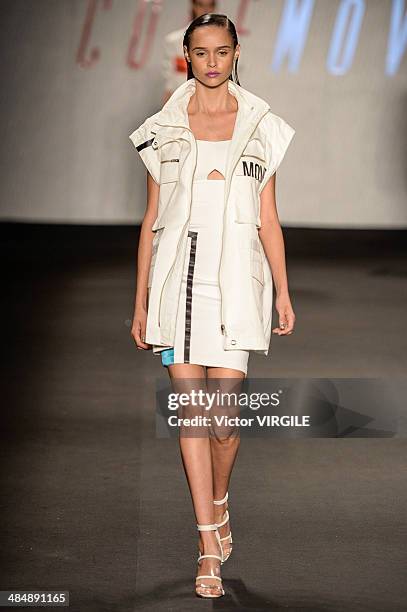 Model walks the runway during the Coca Cola Clothing Fashion show at Rio de Janeiro Fashion Week Spring Summer 2014/2015 on April 9, 2014 in Rio de...