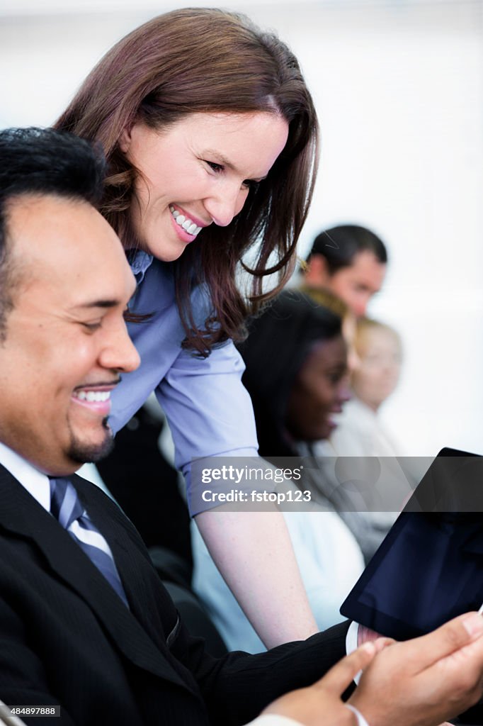 Business Training Class In College Computer Lab Workers Collaborate ...