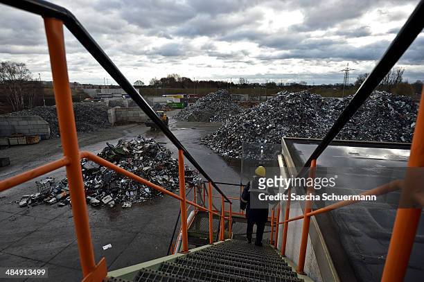 Electronic components including circuit boards sit in a pile ahead of recycling at Aurubis AG on February 7, 2014 in Luenen, Germany. Aurubis is...