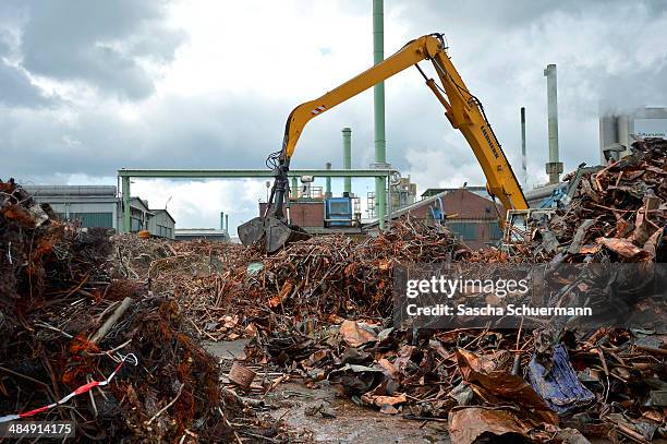 Scrap copper sits in a heap ahead before being melted down at the Aurubis recycling smelter on April 14, 2014 in Luenen, Germany. Aurubis is...