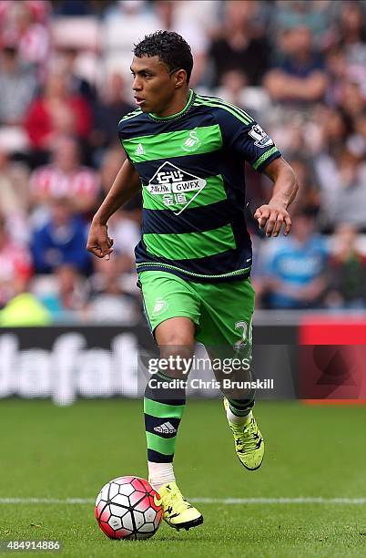 Jefferson Montero of Swansea City in action during the Barclays Premier League match between Sunderland and Swansea City at Stadium of Light on...