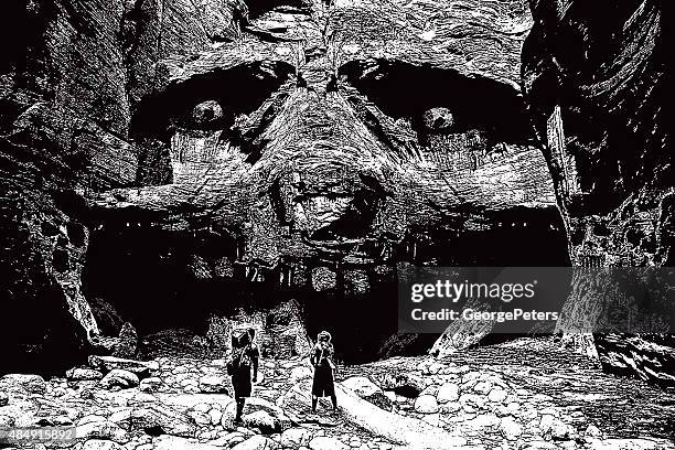 illustrations, cliparts, dessins animés et icônes de les randonneurs découvrez un secret grand canyon - monstre