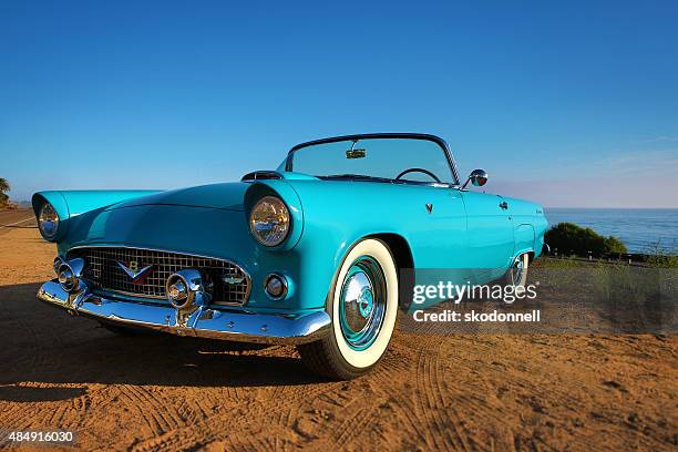 antique blue convertible ford thunderbird - ford thunderbird stock pictures, royalty-free photos & images