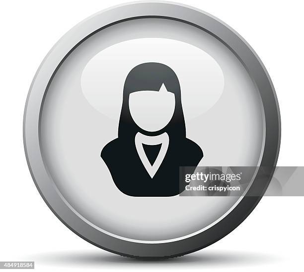 businesswoman icon on a silver button. - ceo working on computer stock illustrations
