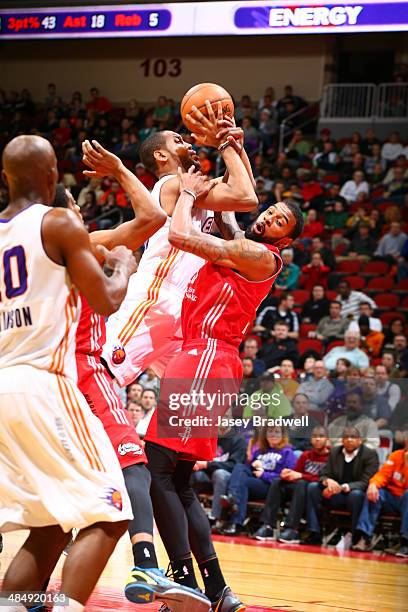 Austin Freeman of the Iowa Energy gets fouled in the paint by the Rio Grande Valley Vipers in an NBA D-League game on April 14, 2014 at the Wells...