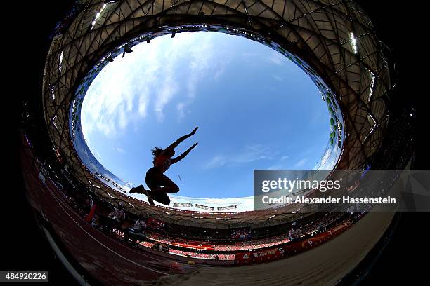 Nadine Visser of the Netherlands competes in the Women's Heptathlon Long Jump during day two of the 15th IAAF World Athletics Championships Beijing...