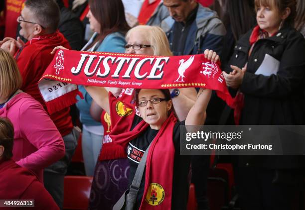 Liverpool fans sing 'You'll Never Walk Alone' during the Hillsborough memorial service marking the 25th anniversary of the Hillsborough Disaster at...