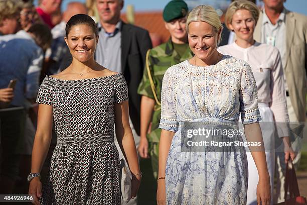 Crown Princess Victoria of Sweden and Crown Princess Mette-Marit of Norway take Part in Climate Pilgrimage on August 22, 2015 in Stromstad, Sweden.