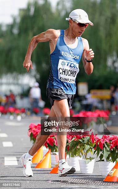 Andres Chocho of Ecuador competes in the Men's 20km Race Walk final during day two of the 15th IAAF World Athletics Championships Beijing 2015 at...