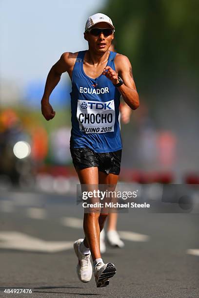 Andres Chocho of Ecuador competes in the Men's 20km Race Walk final during day two of the 15th IAAF World Athletics Championships Beijing 2015 at...