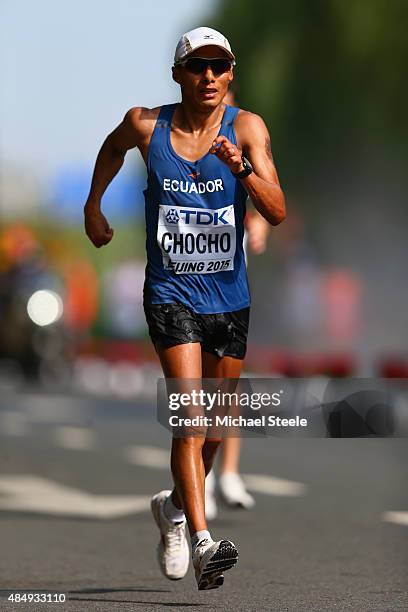 Andres Chocho of Ecuador competes in the Men's 20km Race Walk final during day two of the 15th IAAF World Athletics Championships Beijing 2015 at...