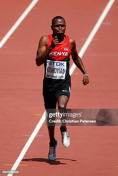 Alphas Leken Kishoyian of Kenya competes in the Men's 400 metres heats during day two of the 15th IAAF World Athletics Championships Beijing 2015 at...
