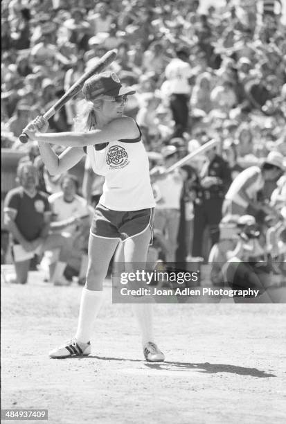 Country music singer Barbara Mandrell up to bat at the Kenny Rogers Golden Nugget celebrity softball game to aid the Nevada Special Olympics at UNLV...