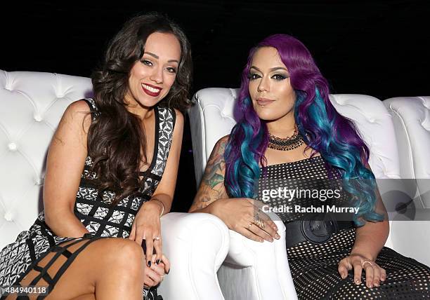 Contestants Rosy McMichael and Lorena "LoLo" Gallardo attend the 4th Annual NYX FACE Awards at Club Nokia on August 22, 2015 in Los Angeles,...