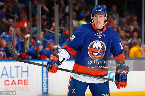 Ryan Strome of the New York Islanders skates against the New Jersey Devils at Nassau Veterans Memorial Coliseum on March 29, 2014 in Uniondale, New...