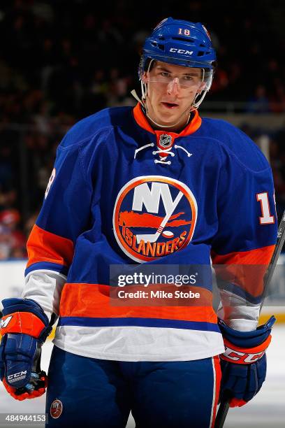 Ryan Strome of the New York Islanders skates against the New Jersey Devils at Nassau Veterans Memorial Coliseum on March 29, 2014 in Uniondale, New...