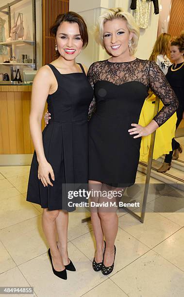 Samantha Barks and Natalie Coyle attend the French Connection #CantHelpMySelfie launch party at French Connection Regent Street store on April 15,...