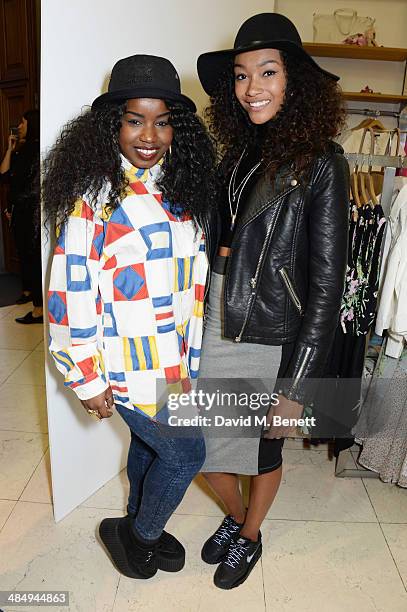 Misha B and Cheyenne Carty attend the French Connection #CantHelpMySelfie launch party at French Connection Regent Street store on April 15, 2014 in...
