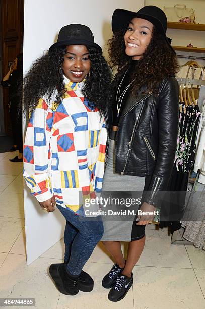 Misha B and Cheyenne Carty attend the French Connection #CantHelpMySelfie launch party at French Connection Regent Street store on April 15, 2014 in...