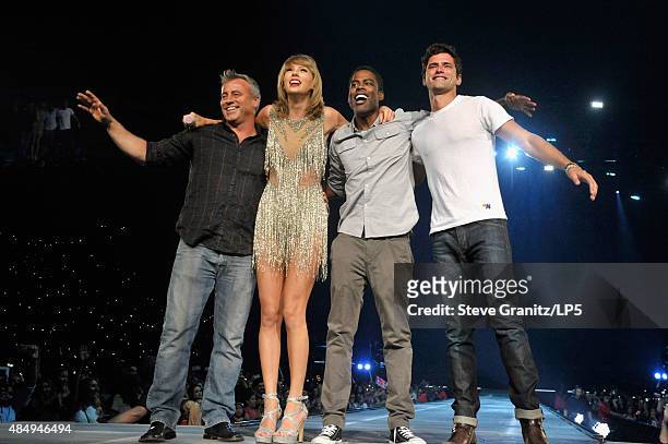 Actor Matt Leblanc, singer-songwriter Taylor Swift, comedian Chris Rock and actor Sean O'Pry speak onstage during Taylor Swift The 1989 World Tour...