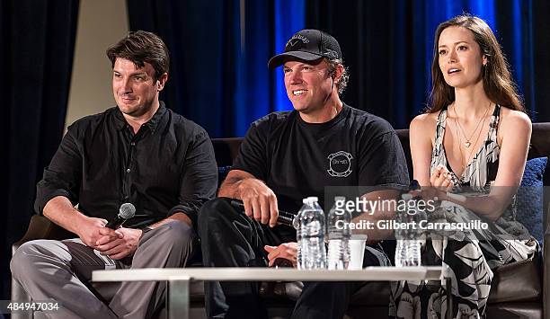 Actors Nathan Fillion, Adam Baldwin and Summer Glau attend Wizard World Comic Con Chicago 2015 - Day 3 at Donald E. Stephens Convention Center on...