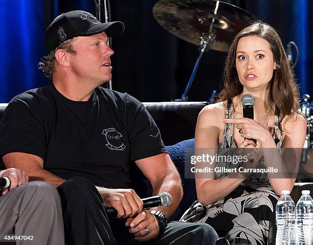 Actors Adam Baldwin and Summer Glau attend Wizard World Comic Con Chicago 2015 - Day 3 at Donald E. Stephens Convention Center on August 22, 2015 in...