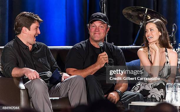 Actors Nathan Fillion, Adam Baldwin and Summer Glau attend Wizard World Comic Con Chicago 2015 - Day 3 at Donald E. Stephens Convention Center on...