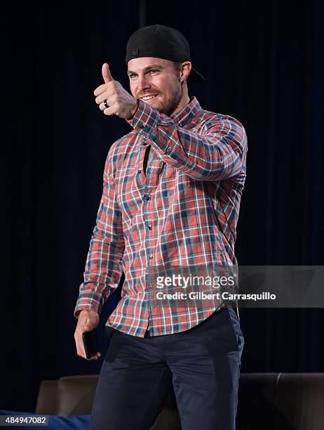 Actor Stephen Amell attends Wizard World Comic Con Chicago 2015 - Day 3 at Donald E. Stephens Convention Center on August 22, 2015 in Chicago,...