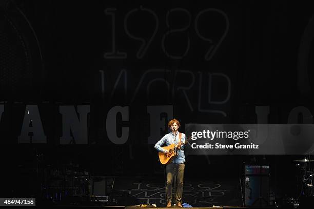 Musician Vance Joy performs onstage during Taylor Swift The 1989 World Tour Live In Los Angeles at Staples Center on August 22, 2015 in Los Angeles,...