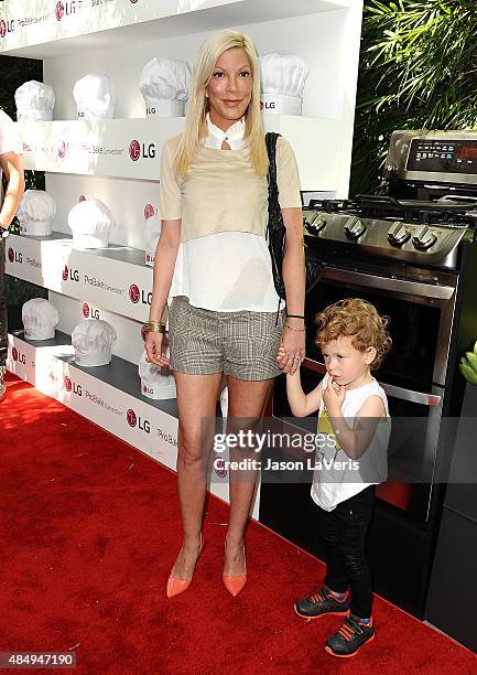 Tori Spelling and son Finn Davey McDermott attend the LG "Fam To Table" series at The Washbow on August 22, 2015 in Culver City, California.