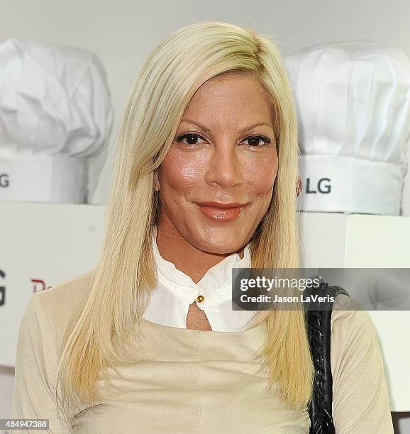 Tori Spelling attends the LG "Fam To Table" series at The Washbow on August 22, 2015 in Culver City, California.