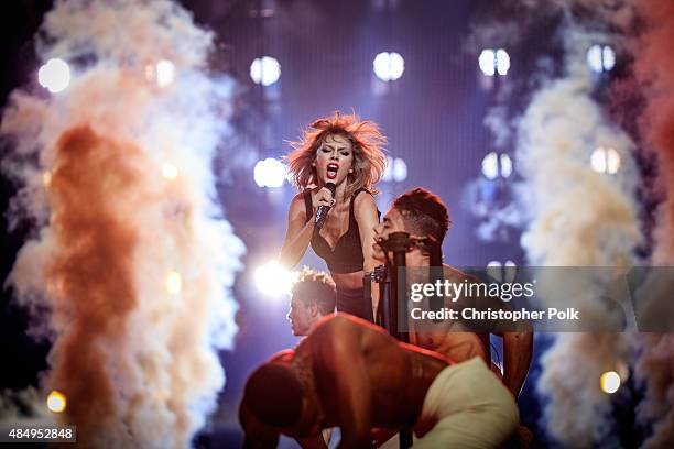 Singer-songwriter Taylor Swift performs onstage during Taylor Swift The 1989 World Tour Live In Los Angeles at Staples Center on August 22, 2015 in...