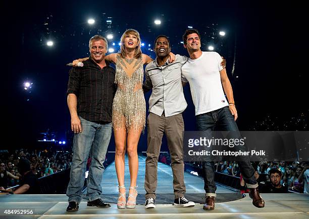 Actor Matt Leblanc, singer-songwriter Taylor Swift, comedian Chris Rock and actor Sean O'Pry perform onstage during Taylor Swift The 1989 World Tour...