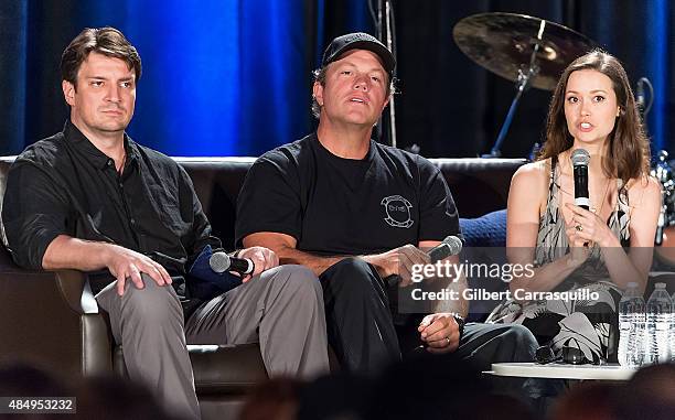 Actors Nathan Fillion, Adam Baldwin and Summer Glau attend Wizard World Comic Con Chicago 2015 - Day 3 at Donald E. Stephens Convention Center on...