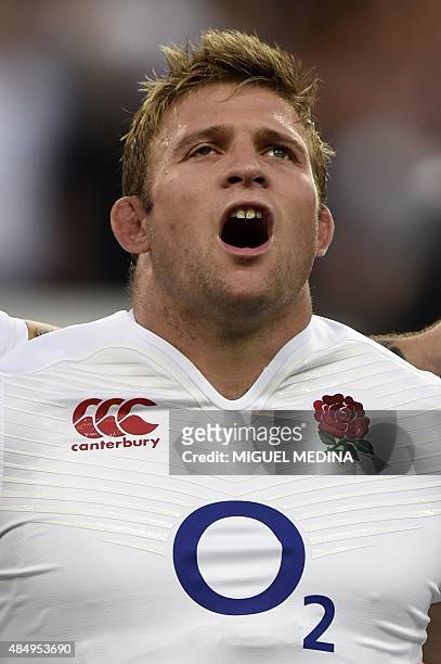 England's hooker Tom Youngs is pictured prior to a Rugby World Cup warm up match between France and England at the Stade de France in Saint-Denis,...