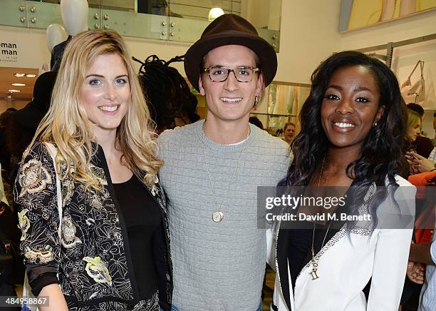 Ashley James, Oliver Proudlock and AJ Odudu attend the French Connection #CantHelpMySelfie launch party at French Connection Regent Street store on...