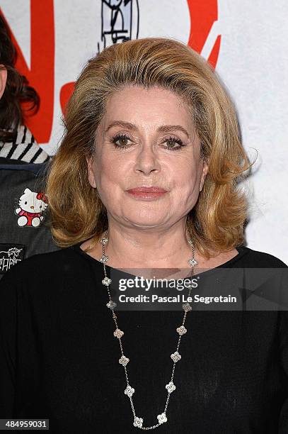 Catherine Deneuve attends 'Dans La Cour' Paris Premiere at Mk2 Bibliotheque on April 15, 2014 in Paris, France.