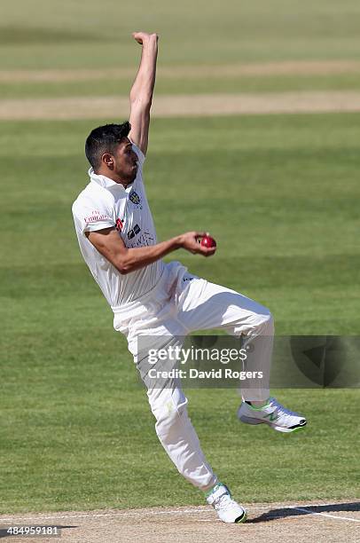 Usman Arshad of Durham bowls during the third day of the LV County Championship Division One match between Northamptonshire and Durham at the County...