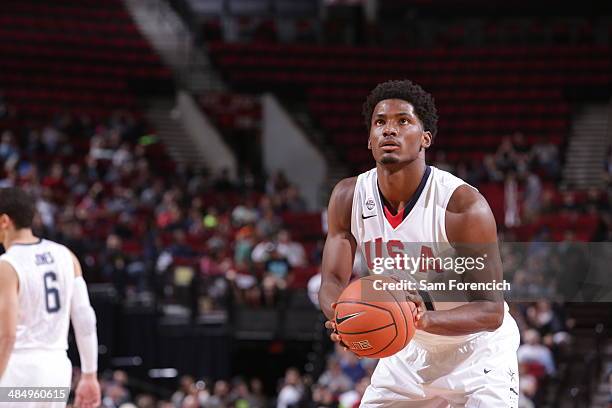 Justise Winslow of Team USA shoots the ball against the World Team on April 12, 2014 at the Moda Center Arena in Portland, Oregon. NOTE TO USER: User...