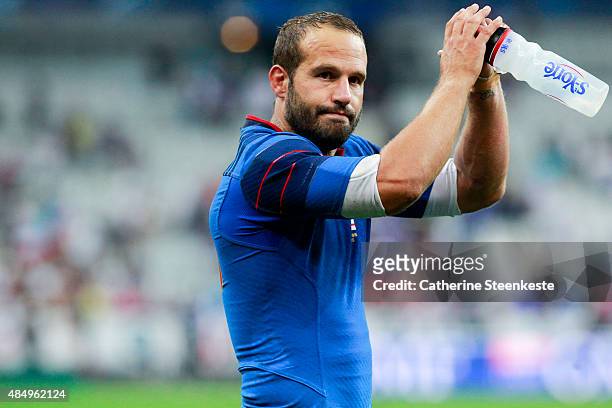 Frederic Michalak of France greets the supporters after the international friendly game between France and England at Stade de France on August 22,...