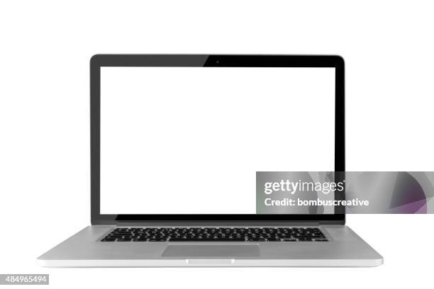 macbook pro with blank screen and computer ''clipping path'' - macbook business stockfoto's en -beelden