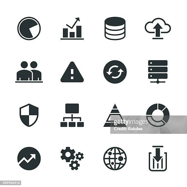 stockillustraties, clipart, cartoons en iconen met database management silhouette icons - storage compartment