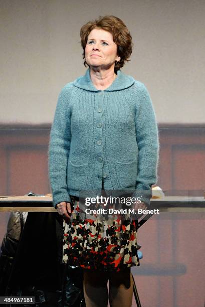 Cast member Imelda Staunton bows at the curtain call during the press night performance of "Good People" at the Noel Coward Theatre on April 15, 2014...