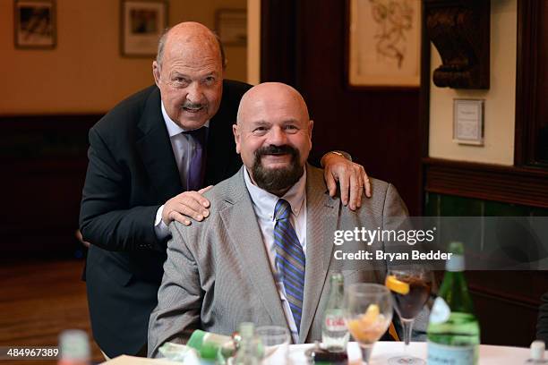Cast member Gene Okerlund and Howard Finkel attend the WWE screening of "Legends' House" at Smith & Wollensky on April 15, 2014 in New York City.