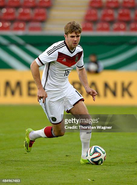 Niclas Fuellkrug of Germany runs with the ball during the U20 international friendly match between Germany and Italy at Sparda Bank Hessen stadium on...