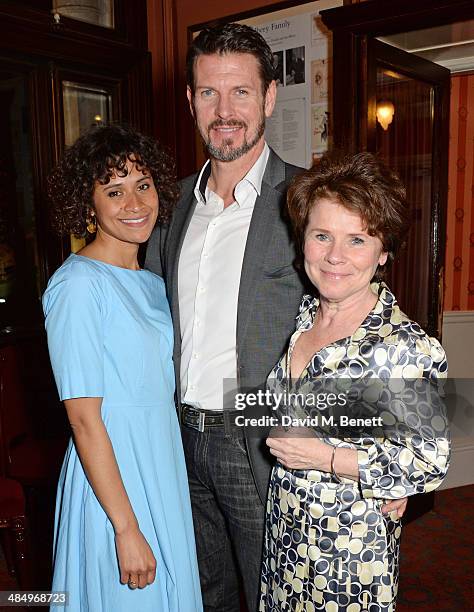 Cast members Angel Coulby, Lloyd Owen and Imelda Staunton attend the press night performance of "Good People" at the Noel Coward Theatre on April 15,...