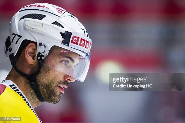 Bern's Trevor Smith during the Champions Hockey League group stage game between Linkoping HC and SC Bern on August 23, 2015 in Linkoping, Sweden.