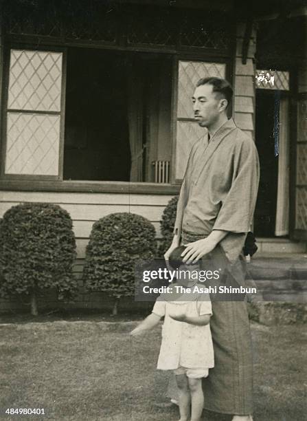 Prime Minister Fumimaro Konoe is seen at his villa on July 3, 1937 in Kamakura, Kanagawa, Japan. Konoe was three time Prime Minister of Japan, 34th,...