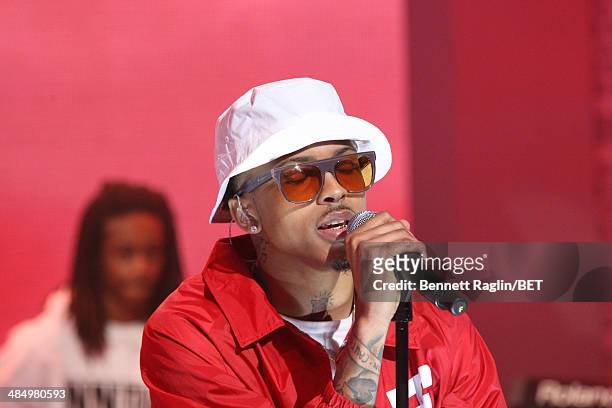 Recording artist August Alsina performs during 106 & Park at BET studio April 14, 2014 in New York City.