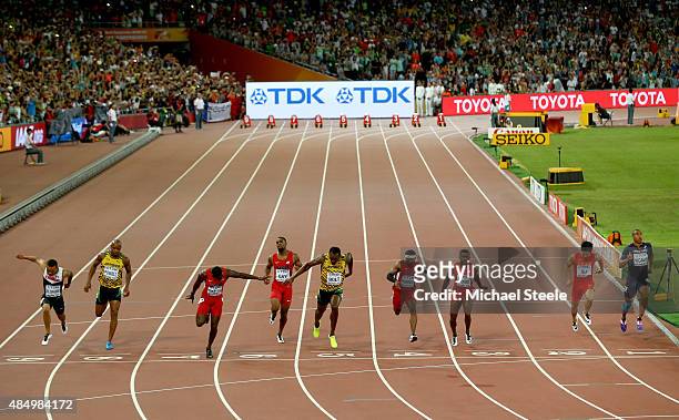 Andre De Grasse of Canada, Asafa Powell of Jamaica, Justin Gatlin of the United States, Tyson Gay of the United States, Usain Bolt of Jamaica, Mike...